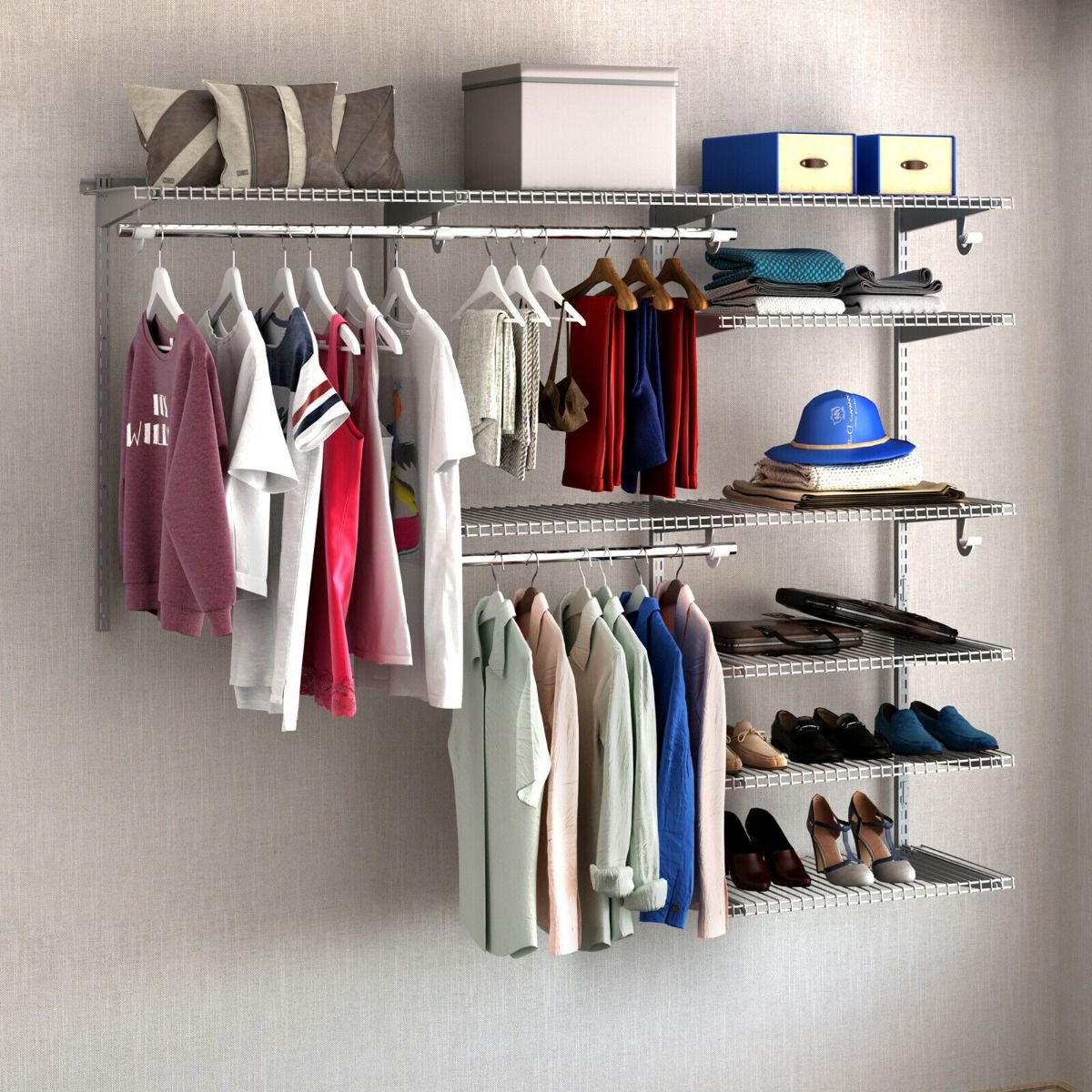 Wall Mounted Closet System with Hanging Rod for Bedroom